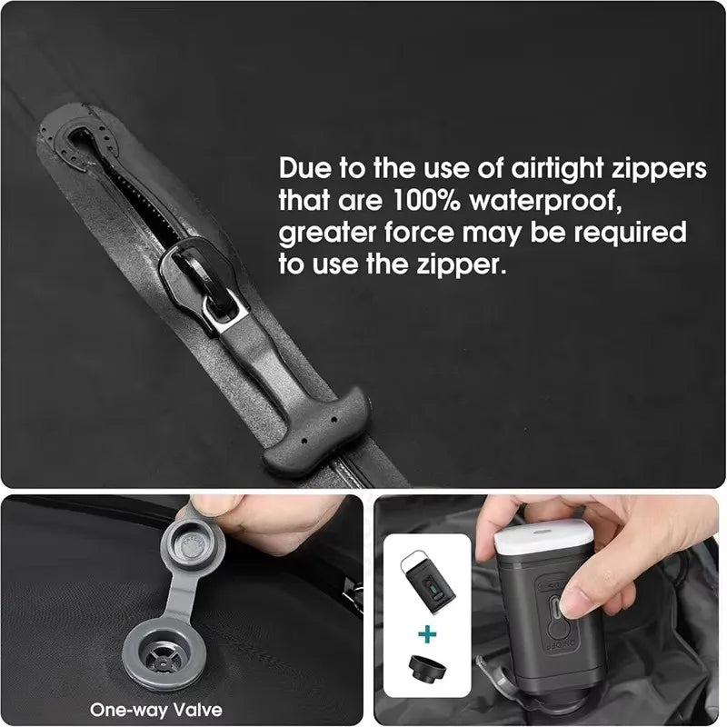 Vacuum Bags for Travel Luggage with Pump (DOUBLE CLICK to Start),Reusable Space Saver Waterproof Compression Bags for Suitcase