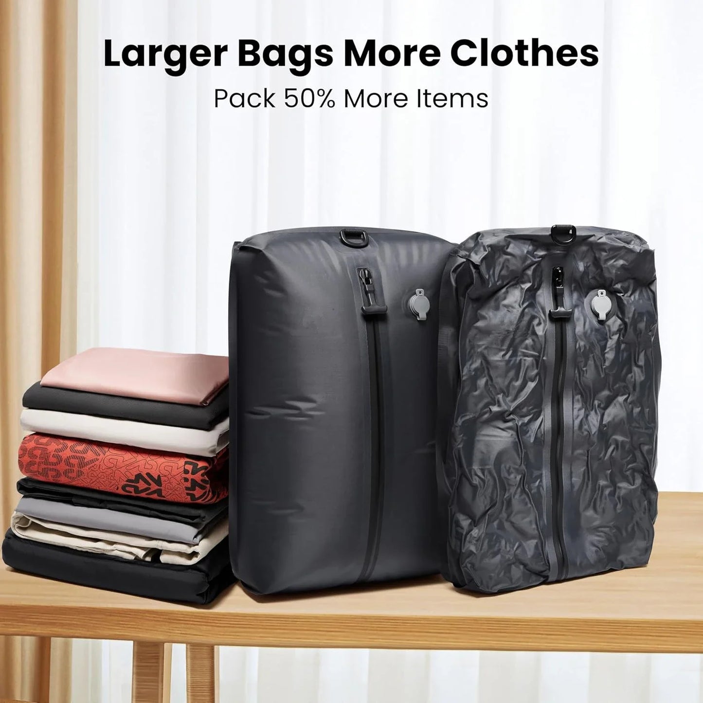Vacuum Bags for Travel Luggage with Pump (DOUBLE CLICK to Start),Reusable Space Saver Waterproof Compression Bags for Suitcase